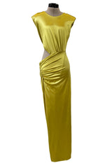 Incredible 1990s Gianni Versace Chartreuse Stretch Dress w Side Cut Out & Slit