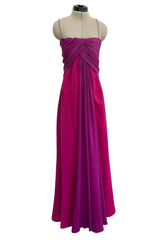 Spring 1985 Yves Saint Laurent Haute Couture Pink Silk Dress w Purple Bodice & Long Front Panel Detail