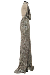 Incredible 2005 John Anthony Couture Runway Sample Hand Beaded & Sequin Plunge Dress
