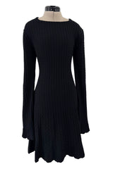Fantastic 1990s Azzedine Alaia Ribed Black Knit Mini Dress w Flared Skirt & Inner Boy Shorts