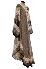 Exceptional 1970s Louis Feraud Bias Cut Silk Light as a Feather Silk Chiffon Caftan Scarf Dress