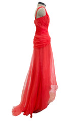 Spring 2012 Oscar de la Renta Runway Look 53 Coral Orange Chiffon One Shoulder Dress