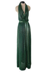 Phenomenal & Rare 1979 Halston Couture Andy Warhol Filmed Green Beaded Halter Dress w Open Back