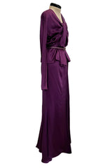 Rare Fall 2007 Christian Dior by John Galliano Runway Look 43 Purple Hammered Silk Top Skirt Dress Set