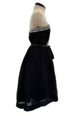 Incredible 1970s Givenchy Demi-Couture One Shoulder Silk Gazaar Dress w Rhinestones Edging