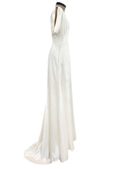 Spectacular 2011 Alexander McQueen Bias Cut Liquid Silk Satin Ivory Dress w Amazing Sleeves