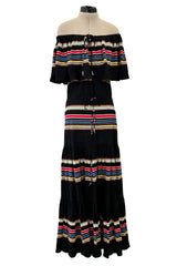 Spring 1977 Christian Dior by Marc Bohan Black Cotton Jersey Striped Off Shoulder Ruffled Dress