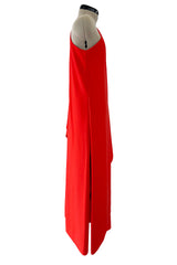 Prettiest 1978 Halston Red Jersey One Shoulder Draped Full Length Maxi Dress