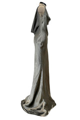 Fall 2007 Alexander McQueen Muted Metallic Silk Bias Cut Dress w Back Drape