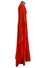 Spring 2022 Chloe by Gabriela Hearst Deep Burnt Orange Silk Caftan Dress w Hand Braided & Shell Detailing