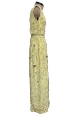 Prettiest Early 1960s Malcolm Starr by Elinor Simmons Hand Beaded Pale Yellow Silk Dress