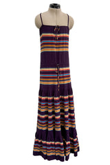 Spring 1977 Christian Dior by Marc Bohan Purple & Multi Coloured Stripe Cotton Jersey Dress