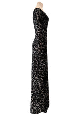 Iconic Fall 1989 Patrick Kelly Off Shoulder Silver Leopard Print Dress in a Soft Stretch Velour