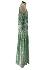 Outstanding Spring 2014 Lanvin by Alber Elbaz Runway Metallic Green & Gold Dress w Ribbon Detailing