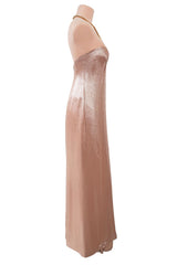 Outstanding Fall 2000 Thierry Mugler Dusty Pink Metallic Dress w Rhinestone & Metal Collar