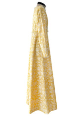 Prettiest 1960s Yves Saint Laurent Stoffler Fabrics Yellow Brocade Dress w Clear Beads