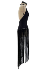 Early 1970s Bob Mackie Unusual Fringed Shaped Bodysuit Showgirl Costume Dress Piece