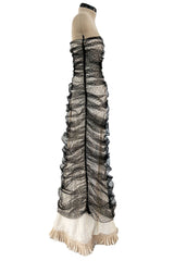 Beautiful Spring 1998 Valentino Black Dot Net Over Ivory Silk Taffeta Strapless Dress
