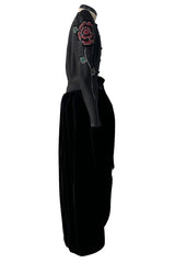 Fall 1978 Givenchy Haute Couture Original Runway Sample Black Silk & Velvet Dress w Beaded Sleeves
