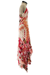 Rare Spring 2004 Roberto Cavalli Runway Look 23 Feather Light Silk Coral & Gold Print Dress