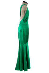 Outstanding Fall 2001 Versace by Donatella Versace Runway Look 54 Green Silk Bias Cut Dress