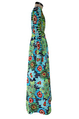 1972 Lanvin by Jules-Francois Crahay Printed Silk Jersey & Waffle Weave Low Back Dress