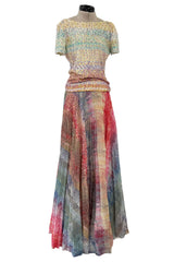 Outstanding Spring 2001 Oscar de la Renta Runway Look 38 Sequin Detailed Sweater & Silk Skirt Set