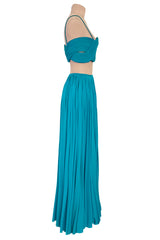 Exceptional Spring 1974 Madame Gres Haute Couture Unlabeled Documented Blue Silk Jersey Skirt & Top
