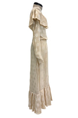 Amazing Fall 1973 Yves Saint Laurent Haute Couture Runway Off Shoulder Ivory Dress w Hand Applied Dots