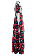 Rare 1969 Ossie Clark Documented Wide Leg Pant & Tie Front Overcoat Set w Celia Birtwell Print