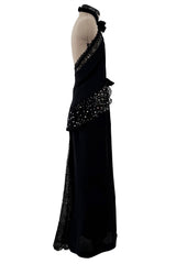 Phenomenal 1997 Christian Lacroix Black Silk Halter Dress w Rhinestone & Velvet Detailing