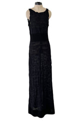 Stunning 2010s Chanel by Karl Lagerfeld Light Weight Black Floral Pattern Knit Dress w Slight Transparency