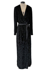 Fall 1985 Hubery de Givenchy Haute Couture Runway Plunge Black Silk Velvet Leopard Dress