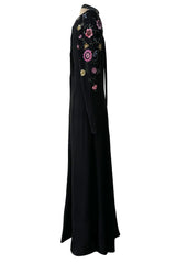 Prettiest 1920s Hickson Inc. Black Moss Crepe Dress w Tie Neck & Hand Sequinned Sleeves
