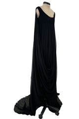 Extraordinary Fall 2008 Alexander McQueen 'The Girl Who Lived in the Tree' Black Silk Chiffon Trained Corset Dress