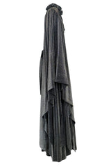 Spectacular 1970s Gina Fratini Metallic Deep Silver Lame Dress w Ruffle Collar & Angel Sleeves