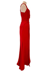 Fabulous 2000s Versace by Donatella Red Crepe Dress w Rhinestone & Silver Chain Detailing