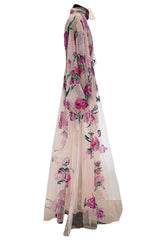 Dreamy Pre-Fall 2020 Valentino by Pierpaolo Piccioli Look 45 Pink Sequin Floral Net Dress