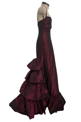 Gorgeous Fall 2005 Original Valentino Runway Look 67 Deep Oxblood Silk Dress w Tiered Ruffle Skirting