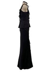 Spectacular Spring 2003 Christian Dior by John Galliano Bias Cut Black Silk Chiffon Lace Up Skirt & Top Set
