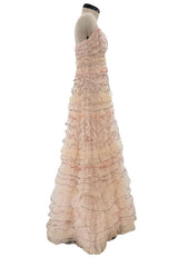 Pre-Fall 2017 Valentino by Pierpaolo Piccioli Nude Pink Ruffled Dress w Rainbow Emroidered Edges