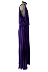 Late 1990s -Early 2000s Lanvin Draped Purple Jersey One Shoulder Dress