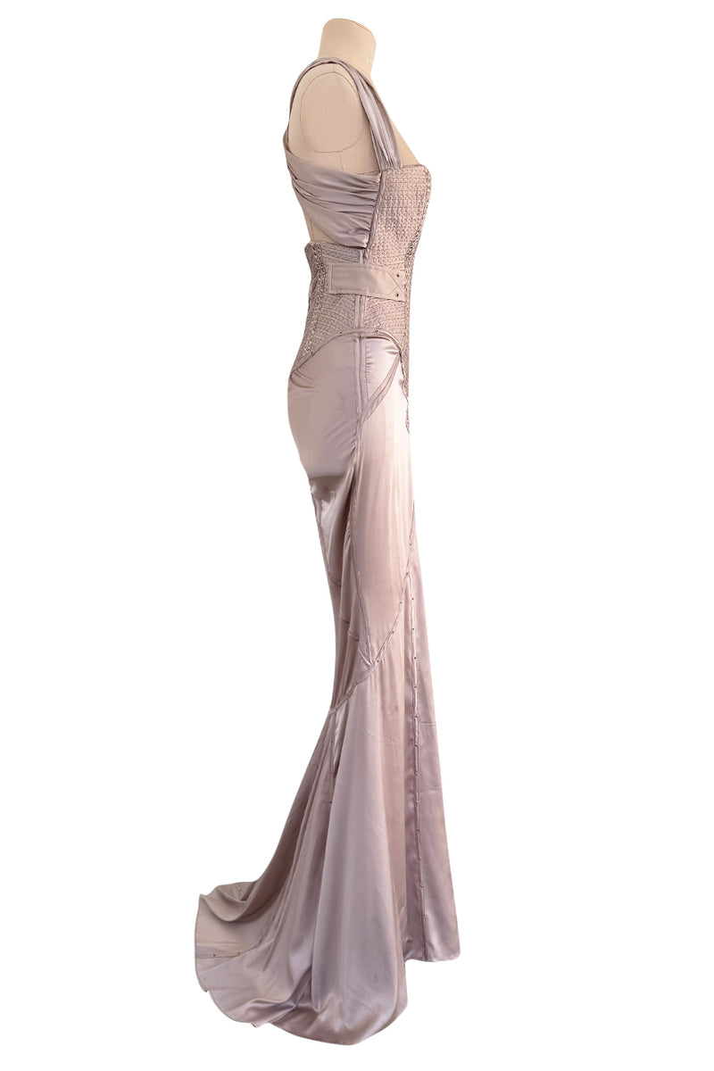 Incredible Fall 2003 Gucci by Tom Ford Look 40 Runway Dress in Pale Dusty Pink Silk w Grommet Detailing