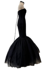 Rare 2008 Dolce & Gabbana Black Silk Net Corset Lace Up Dress w Massive Lower Skirts