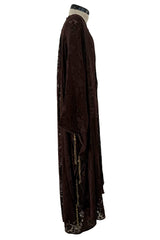 Rare 1960s Thea Porter Couture Brown Silk Open Caftan w Belt & Gold Tassles