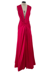 Chic Spring 2008 Alexander McQueen Red Silk Dress w Front Plunge & Knot Detailing