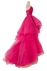 Romantic Spring 2019 Monique Lhuillier Runway Strapless Pink Tulle Dress w Dramatic Skirting