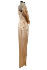 Exceptionally Rare Fall 2001 Thierry Mugler Runway Golden Taupe Silk Dress w Horsehair Collar
