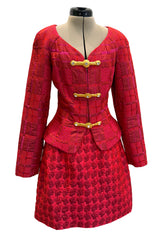 Fabulous 2000s Christian Lacroix Quilted Jacket & Skirt Suit Set with Gold Metal Closures