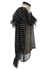 Well Documented Spring 1980 Yves Saint Laurent Black & White Polka Dot Silk Chiffon Top